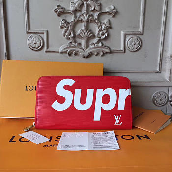  Louis Vuitton superme zip wallet red