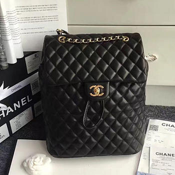 Chanel quilted lambskin large backpack black gold hardware | 170301 
