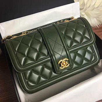 chanel quilted lambskin gold-tone metal flap bag green CohotBag a91365 vs06525