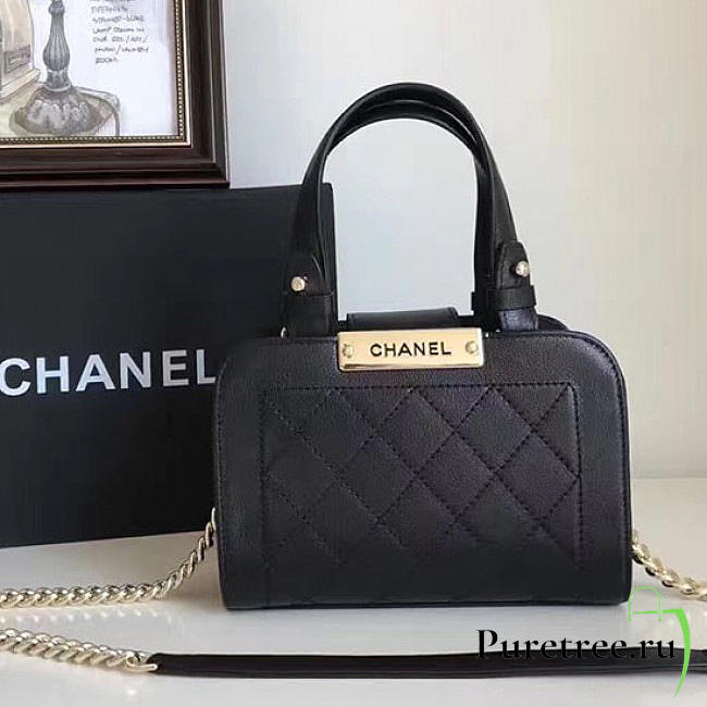 Chanel small label click leather shopping bag black | A93731  - 1