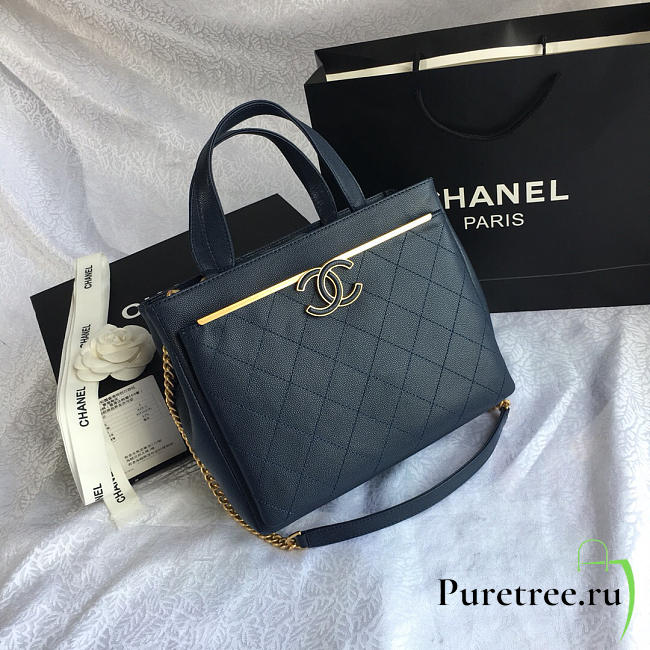 Chanel small shopping bag dark blue | 57563 - 1