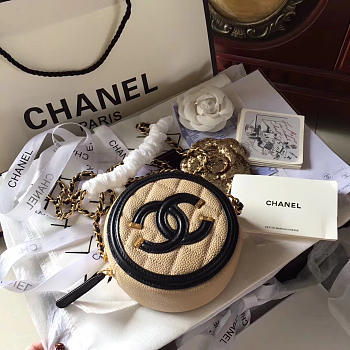 chanel cc filigree grained round clutch with chain bag beige CohotBag 