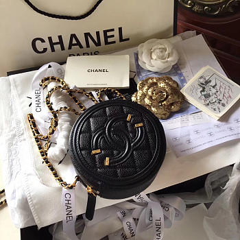 chanel cc filigree grained round clutch with chain bag black CohotBag a1