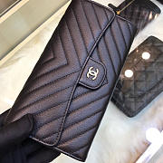 Chanel long imported deer grain leather v-grain road wallet black | 80758  - 5