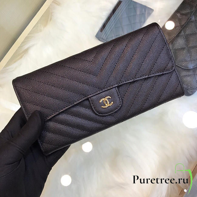 Chanel classic cf long lychee purse v black - 1