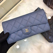 Chanel classic cf long lychee purse smog blue - 1