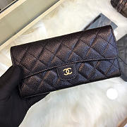 Chanel classic cf long lychee purse black with green - 1