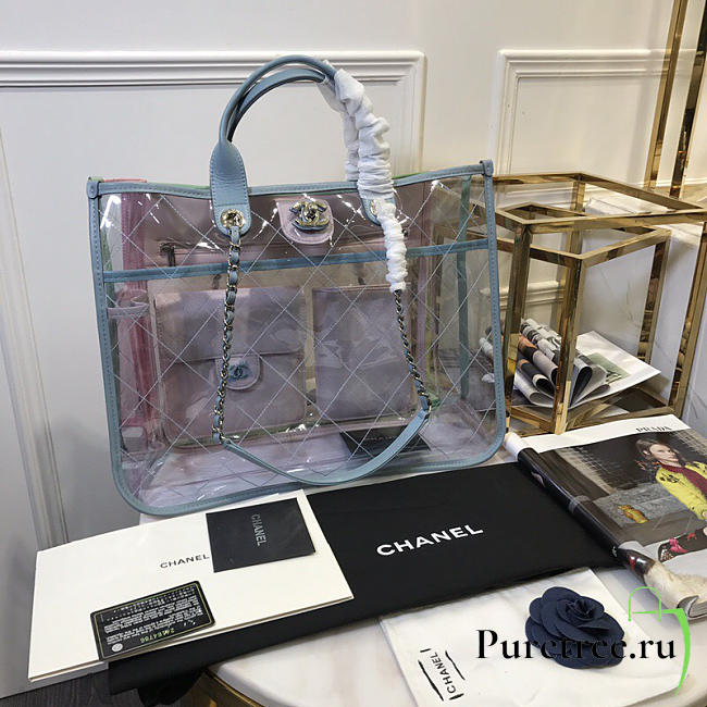 Chanel spring and summer explosions pvc lambskin color transparent handbag light blue - 1