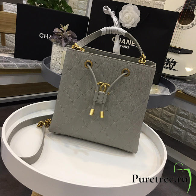Chanel latest drawstring bucket bag grey - 1