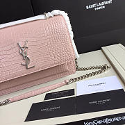 YSL small crocodile silver chain front flap handbag pink - 5