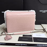 YSL small crocodile silver chain front flap handbag pink - 4