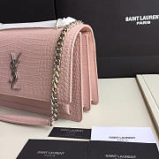 YSL small crocodile silver chain front flap handbag pink - 2