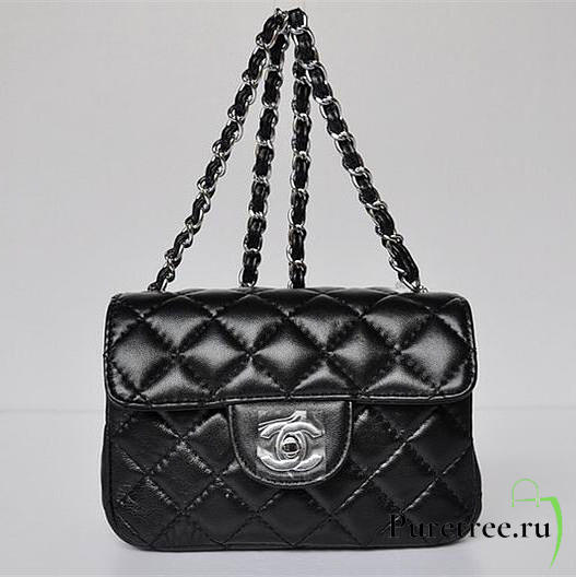 chanel lambskin leather flap bag with silver hardware black CohotBag  - 1