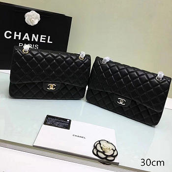 Chanel lambskin leather flap bag with gold/silver hardware black 30cm