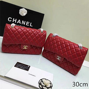 chanel lambskin leather flap bag gold/silver red CohotBag 30cm