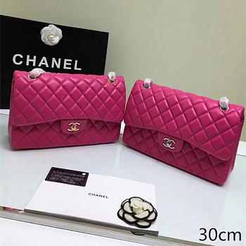 chanel lambskin leather flap bag gold/silver rose red CohotBag 30cm