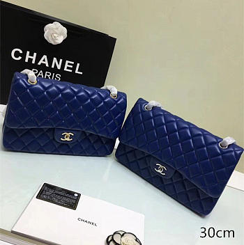 chanel lambskin leather flap bag gold/silver blue CohotBag 30cm