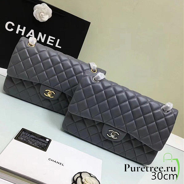 chanel lambskin leather flap bag gold/silver grey CohotBag 30cm  - 1