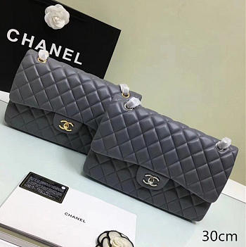 chanel lambskin leather flap bag gold/silver grey CohotBag 30cm 