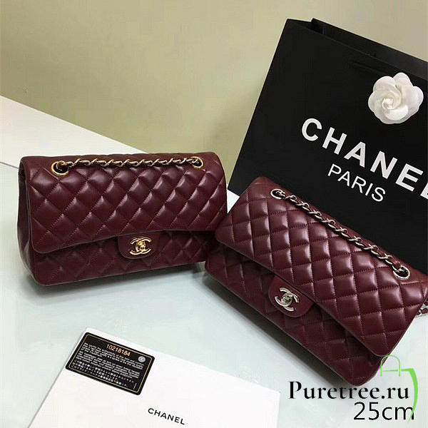 chanel lambskin leather flap bag gold/silver wine red 25cm - 1