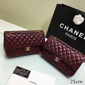 chanel lambskin leather flap bag gold/silver wine red 25cm