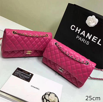chanel lambskin leather flap bag gold/silver rose red CohotBag 25cm