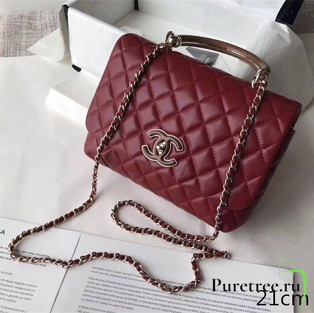 chanel flap bag with top handle wine red  - 1