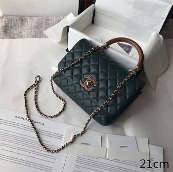 chanel flap bag with top handle dark green