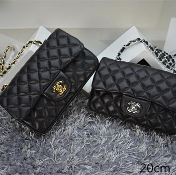CHANEL | Lambskin Leather Flap Bag With Gold/Silver Hardware Black 20cm