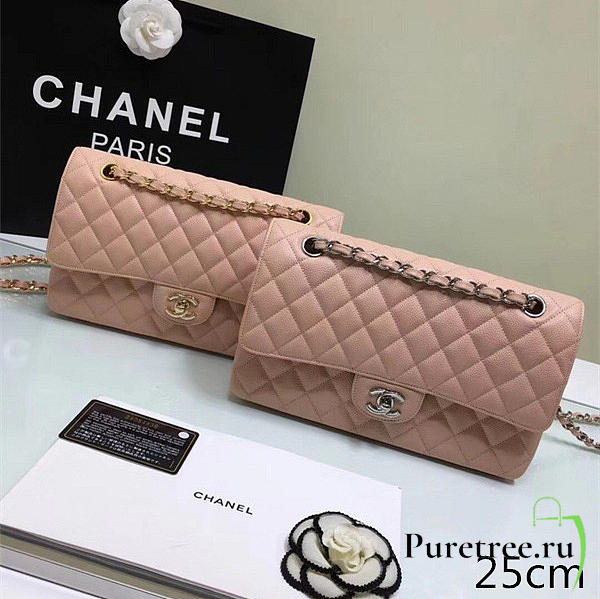 Chanel Grained calfskin flap bag gold pink 25cm - 1