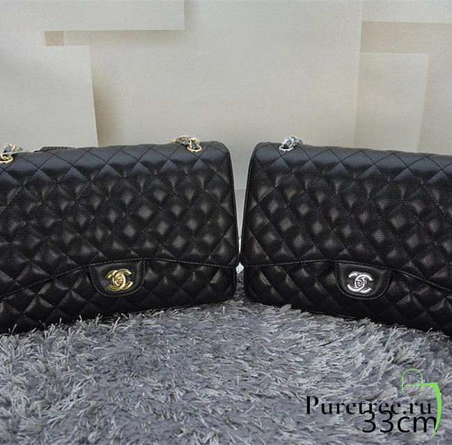 CHANEL | Caviar Leather Flap Bag With Gold/Silver Hardware Black 33cm - 1