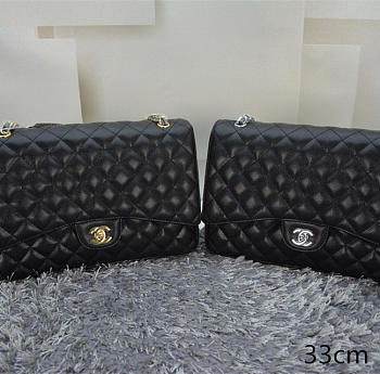 CHANEL | Caviar Leather Flap Bag With Gold/Silver Hardware Black 33cm