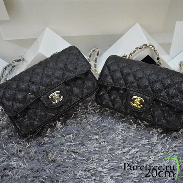 CHANEL | Caviar Leather Flap Bag With Gold/Silver Hardware Black 20cm - 1