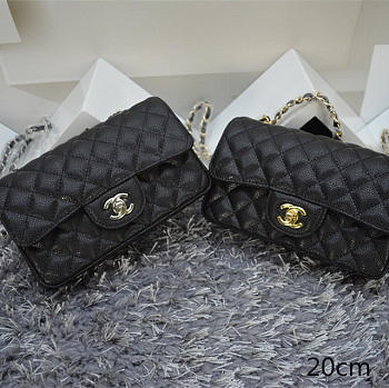 CHANEL | Caviar Leather Flap Bag With Gold/Silver Hardware Black 20cm