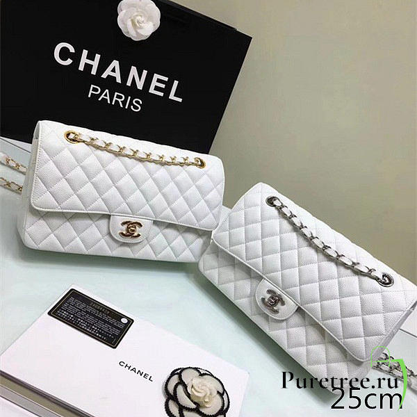 Chanel Grained calfskin flap bag gold white 25cm - 1