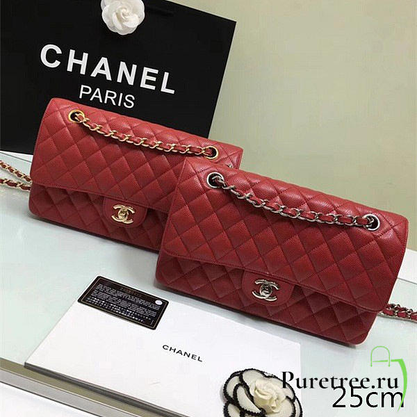 Chanel Grained calfskin flap bag gold red 25cm - 1