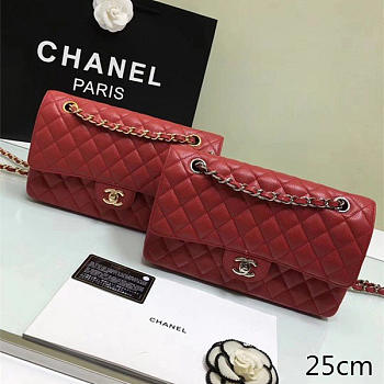 Chanel Grained calfskin flap bag gold red 25cm