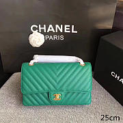 Chanel Classic Chevron Flap Bag Apple Green Grain Leather 25cm - 1