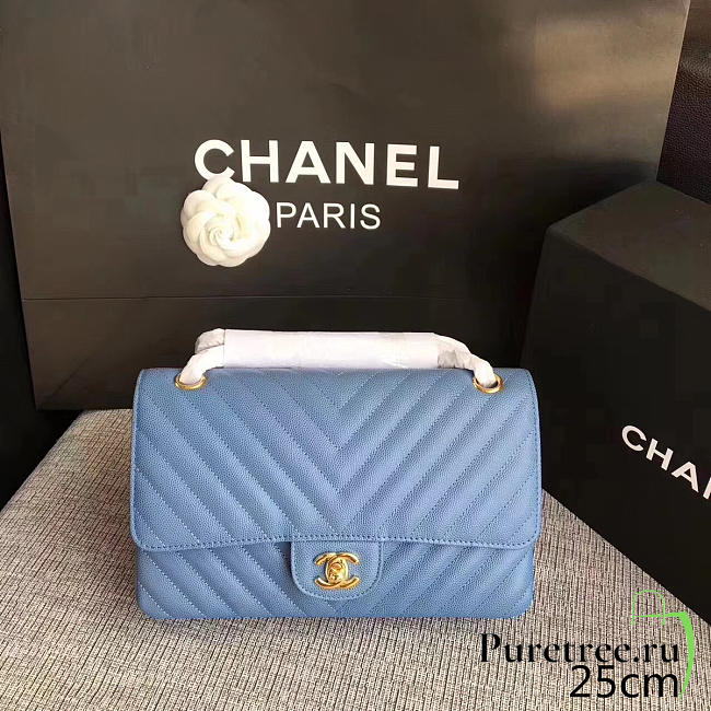Chanel Classic Chevron Flap Bag Light Blue 25cm  - 1