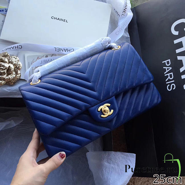 Chanel Classic Chevron Flap Bag Dark Blue 25cm  - 1