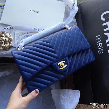 Chanel Classic Chevron Flap Bag Dark Blue 25cm 