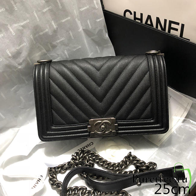 Chanel original quality 67086 large v fine ball black silver hardware - 1