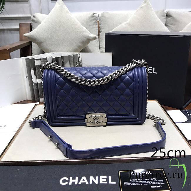 Chanel sheepskin classic diamond hot mom burst dark blue silver hardware | A67086 - 1