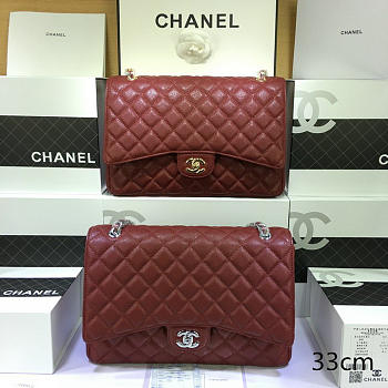 CHANEL | Caviar Leather Flap Bag Red with Gold/Silver Hardware 33cm