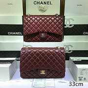 CHANEL | Lambskin Leather Flap Bag Maroon Red With Gold/Silver Hardware 33cm - 1