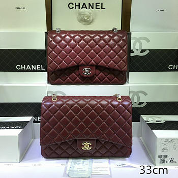 CHANEL | Lambskin Leather Flap Bag Maroon Red With Gold/Silver Hardware 33cm