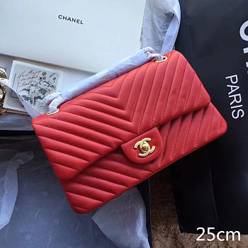 Chanel Classic Chevron Flap Bag Red 