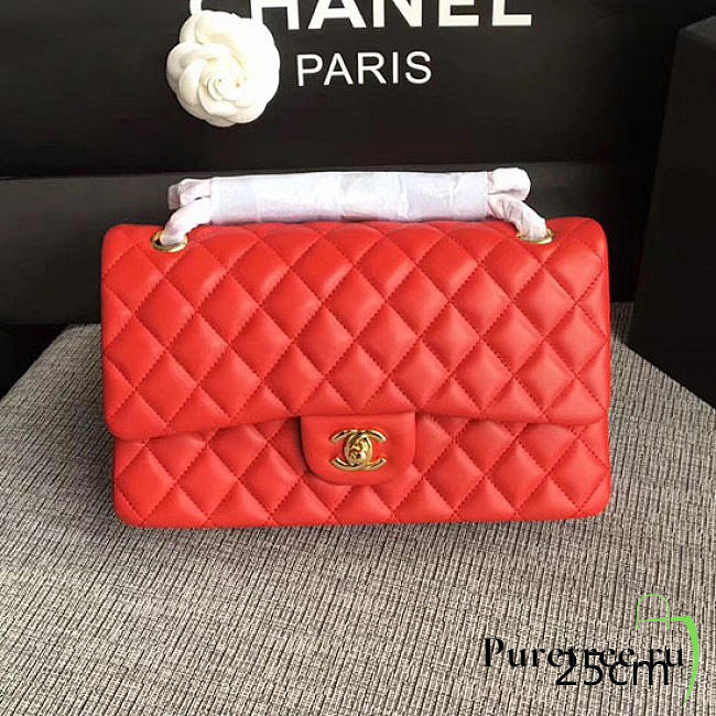 Classic chanel lambskin flap shoulder bag red | A01112 - 1