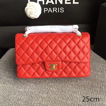 Classic chanel lambskin flap shoulder bag red | A01112