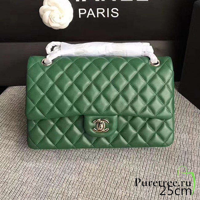 Chanel lambskin classic handbag green | A01112  - 1